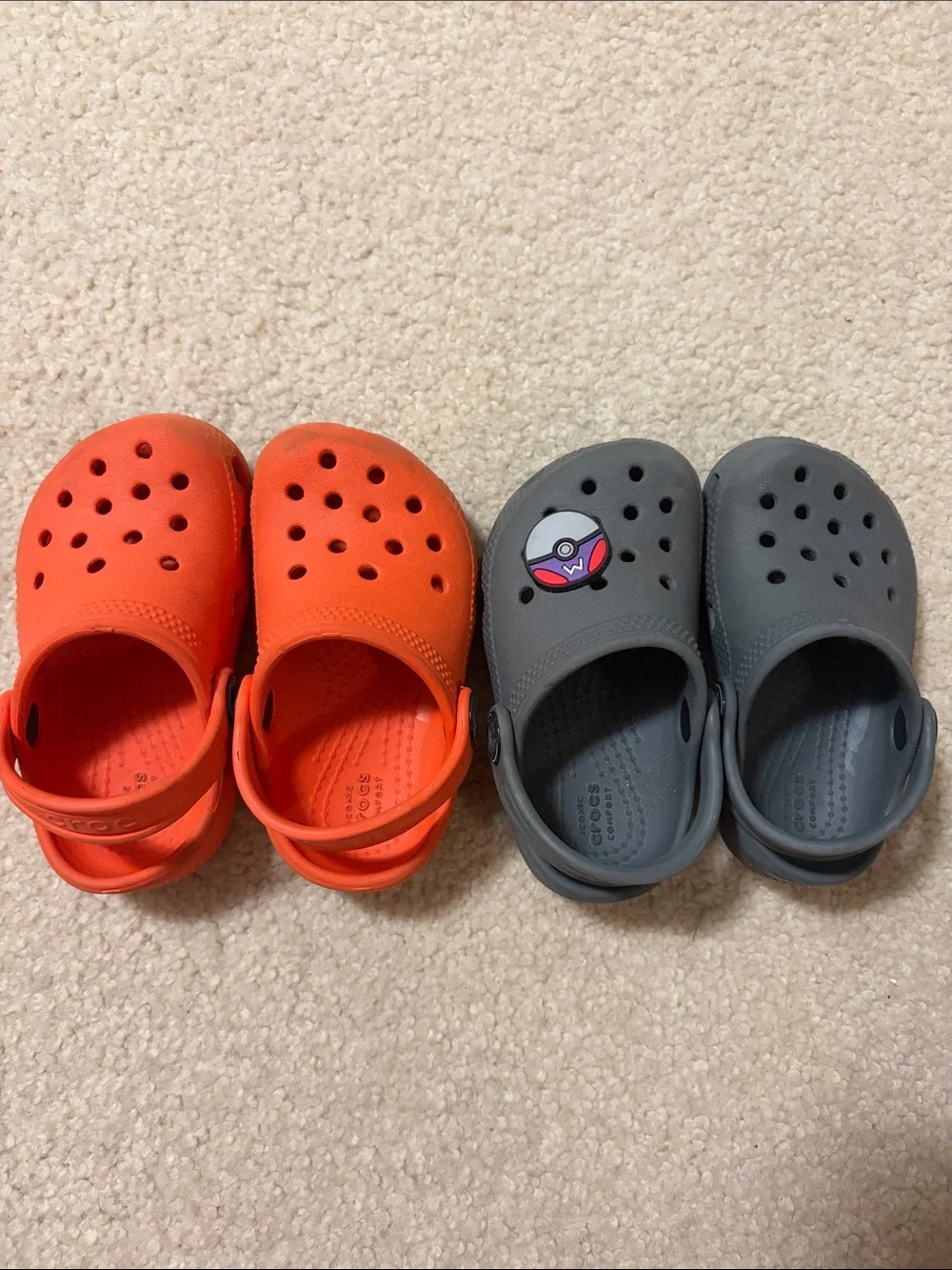 CROCS Lot of 2: Orange and Gray, size 6 for toddler
